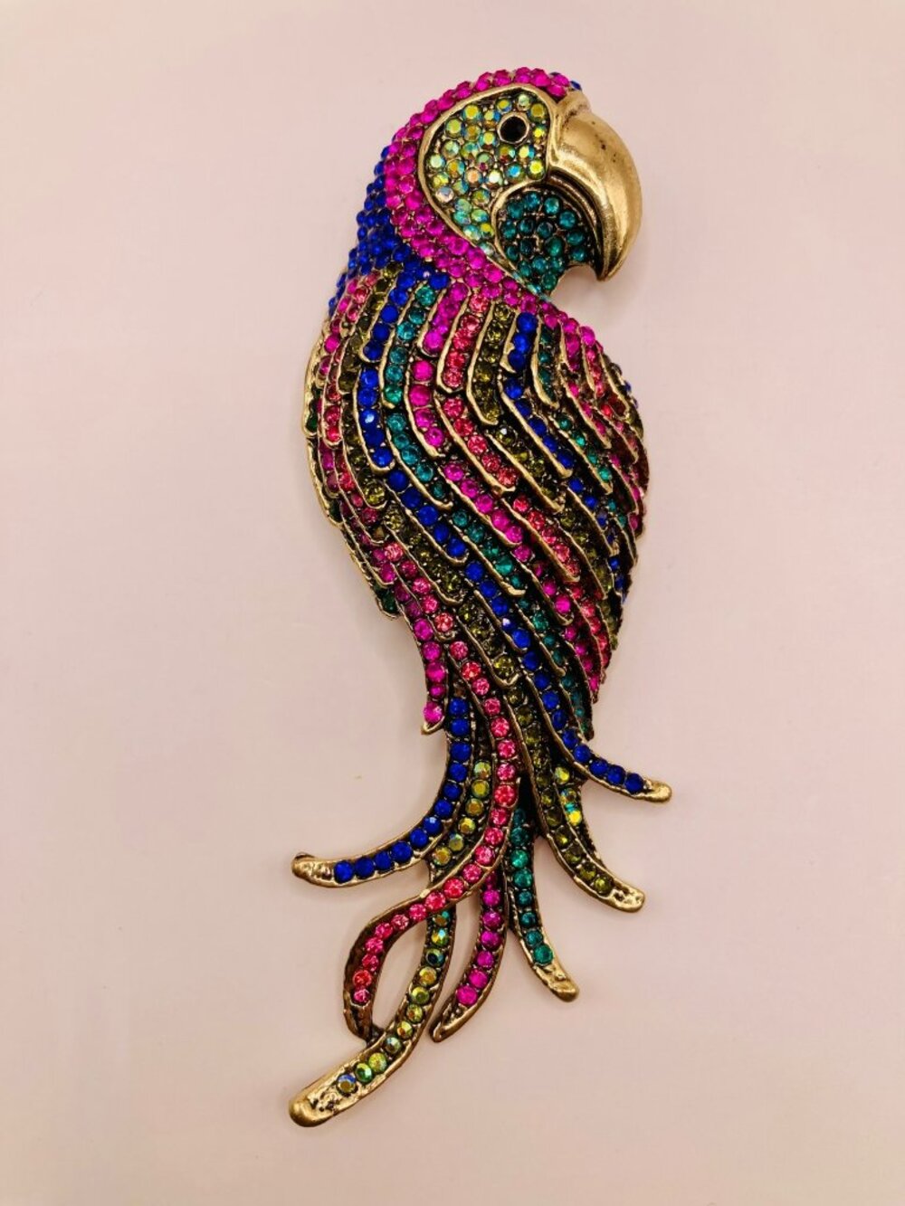Colorful Rhinestone Parrot Brooch Pin Gold-Tone Metal -55B